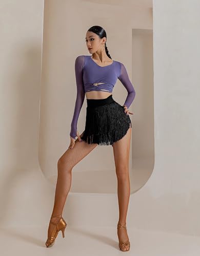 ELLYDOOR Fringe Dance Skirts for Women Teens Ballroom Latin Pencil Wrap Skirt Festive Rave Mini Skirt Black - Image 4