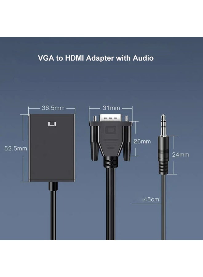 Apluynm VGA to HDMI Converter with Audio, Uni-Directional 1080P High-Definition Adapter, Male VGA Source Output to HDTV Monitor with HDMI for Old Computer, Laptop, Projector - Image 3
