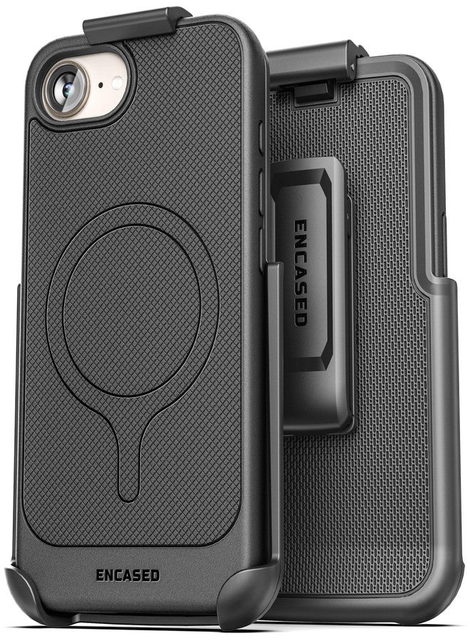Encased Thin Armor for iPhone 16e Case with Belt Clip (Compatible with MagSafe) Slim Flexible Magnetic Cover and Holster Black - Image 1