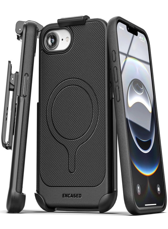 Encased Thin Armor for iPhone 16e Case with Belt Clip (Compatible with MagSafe) Slim Flexible Magnetic Cover and Holster Black - Image 5