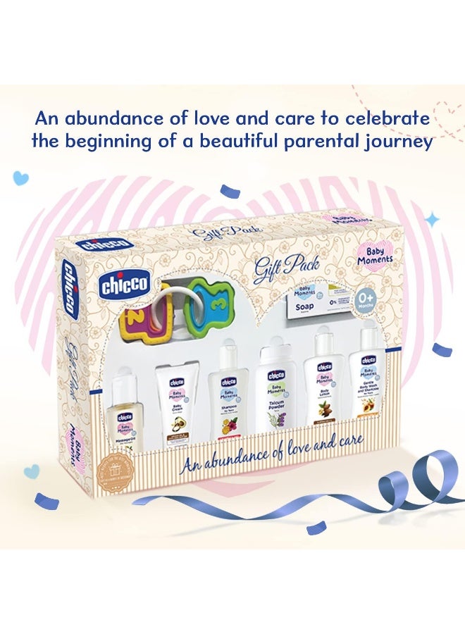 شيكو مجموعة هدايا بيبي مومنتس ديلايت من شيكو (بيج) مع 7 منتجات للعناية ببشرة الطفل وشعره ولعبة خشخيشة - Image 3