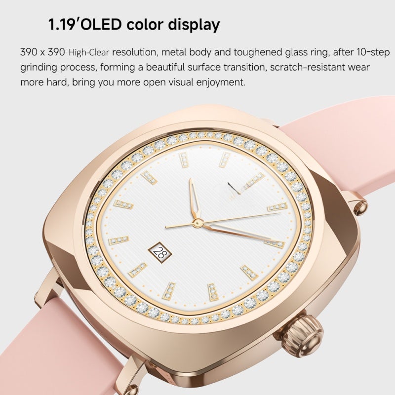 ساعة ذكية: لون الذهب الوردي وشاشة OLED ملونة مقاس 1.19 بوصة - مقاومة للماء بنوع IP68 واتصال بلوتوث ومساعد صحي للاستخدام الصحي للنساء والرياضات اليومية - Image 4