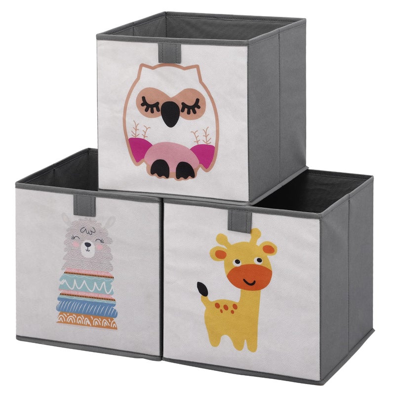 Navaris Kids Storage Cubes Set of 3 - Kids Cube Fabric Organizer Storage Bins - Foldable Cloth Cube for Childrens Bedroom Baby Nursery - Book Toy Bin Cubby Storage - Grey - Image 2