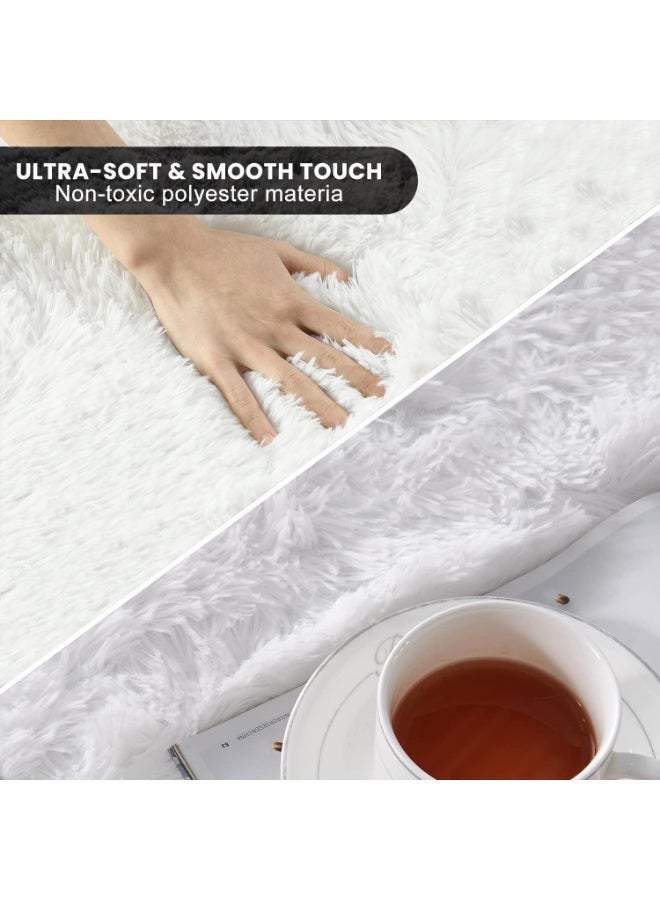LIODUX سجاد عصري فائق النعومة، سجاد داخلي ناعم لغرفة المعيشة، سجادة غير قابلة للانزلاق لتزيين غرفة النوم، سجاد قابل للغسل ومغطى بالفرو لتزيين غرفة الأطفال (أبيض، 180x200 سم) - Image 3