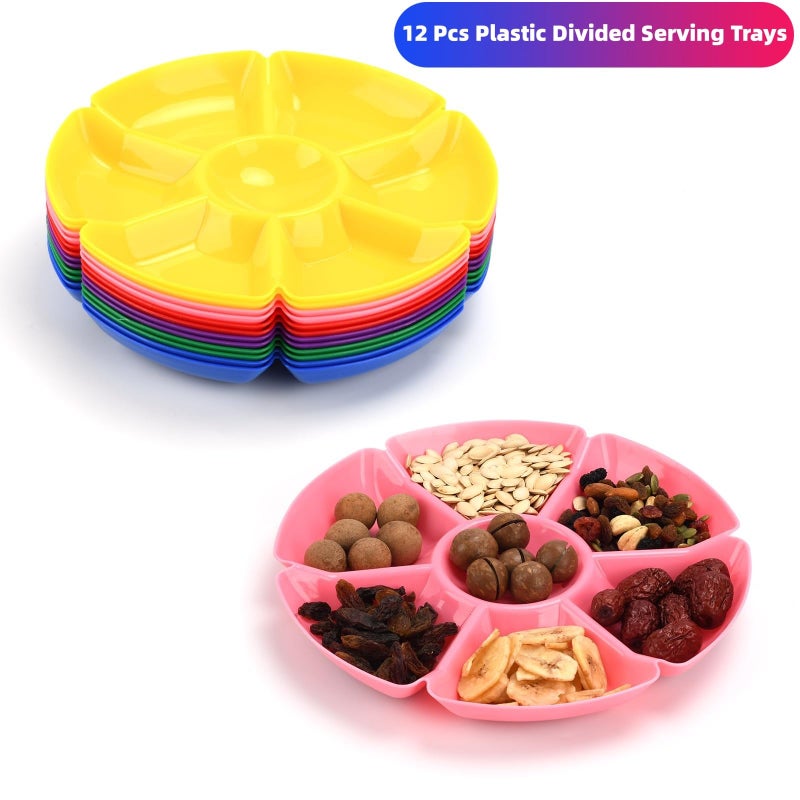 Zalaxt 12 Pcs Plastic Snack Serving Tray, Chip and Dip Serving Tray, Sectioned, Divided Plates Platter for Snack, Nuts, Candy, Dried Fruit, Veggies - Image 2