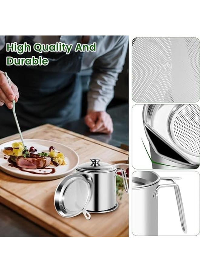 أم أن حاوية تخزين الزيت من الفولاذ المقاوم للصدأ مع مصفاة شبكية دقيقة وغطاء مقاوم للغبار مناسب لتخزين زيت القلي وشحوم الطبخ ومصفاة زيت الطبخ 1.3 لتر - Image 4