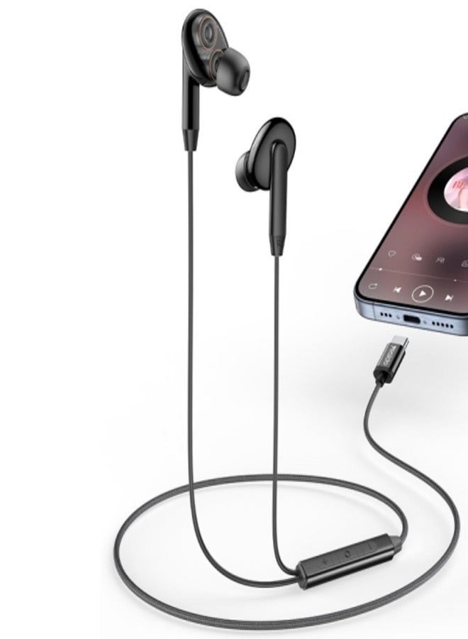 سماعات أذن سلكية من Yesido YH44 Type-C / USB-C، الطول: 1.2 متر (أسود)