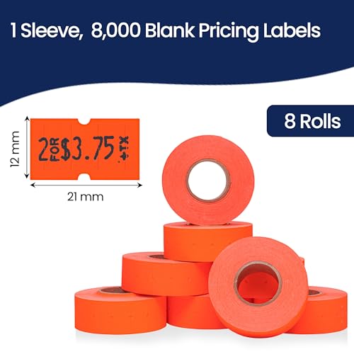 Perco 1 Line Fluorescent Red Labels - 8 Rolls, 1 Sleeve, 8,000 Blank Price and Date Gun Labels for Perco 1 Line Price and Date Guns - Made in USA - Image 3