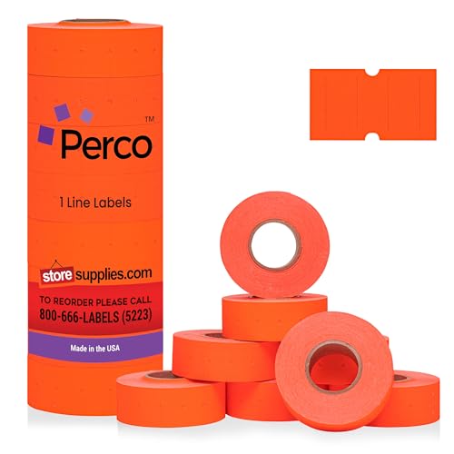 Perco 1 Line Fluorescent Red Labels - 8 Rolls, 1 Sleeve, 8,000 Blank Price and Date Gun Labels for Perco 1 Line Price and Date Guns - Made in USA - Image 1