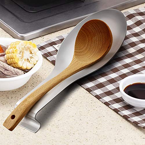 LIANYU Stainless Steel Spoon Rest Set of 2, Spatula Spoon Ladle Utensil Holder for Kitchen Counter Stove Top, Dishwasher Safe, Black, Silver - Image 2