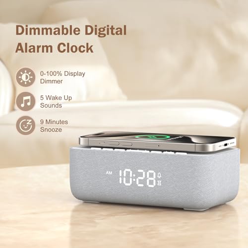 REACHER 15W Fast Wireless Charging Alarm Clock with White Noise Machine │ 20 High-Fidelity Sleep Sounds │ Gradual Wake & Unlimited Snooze │ 0–100% Dimmable Digital Clock for Bedroom & Office - Image 4