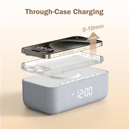 REACHER 15W Fast Wireless Charging Alarm Clock with White Noise Machine │ 20 High-Fidelity Sleep Sounds │ Gradual Wake & Unlimited Snooze │ 0–100% Dimmable Digital Clock for Bedroom & Office - Image 3