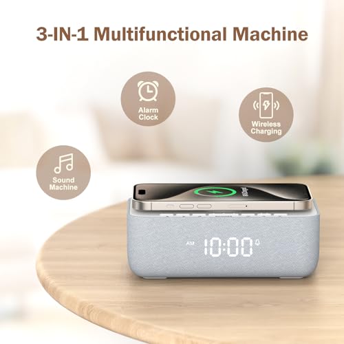 REACHER 15W Fast Wireless Charging Alarm Clock with White Noise Machine │ 20 High-Fidelity Sleep Sounds │ Gradual Wake & Unlimited Snooze │ 0–100% Dimmable Digital Clock for Bedroom & Office - Image 2