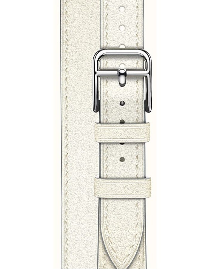 Leather Women Double Tour Slim Wristband, Compatible with Apple Watch Band 38/40/41mm 42/44/45mm for iWatch SE Series 7/6/5/4/3, White - Image 4