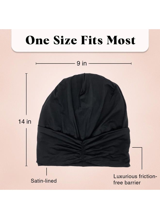 Kitsch Satin Lined Beanie - Softer Than Silk Bonnet for Sleeping Women, Breathable Hair Cover for Sleeping, Slouchy Beanie, Bonnets for Women, Hair Wrap, Reduce Breakage for Freez-Free Hairs - Black - Image 3