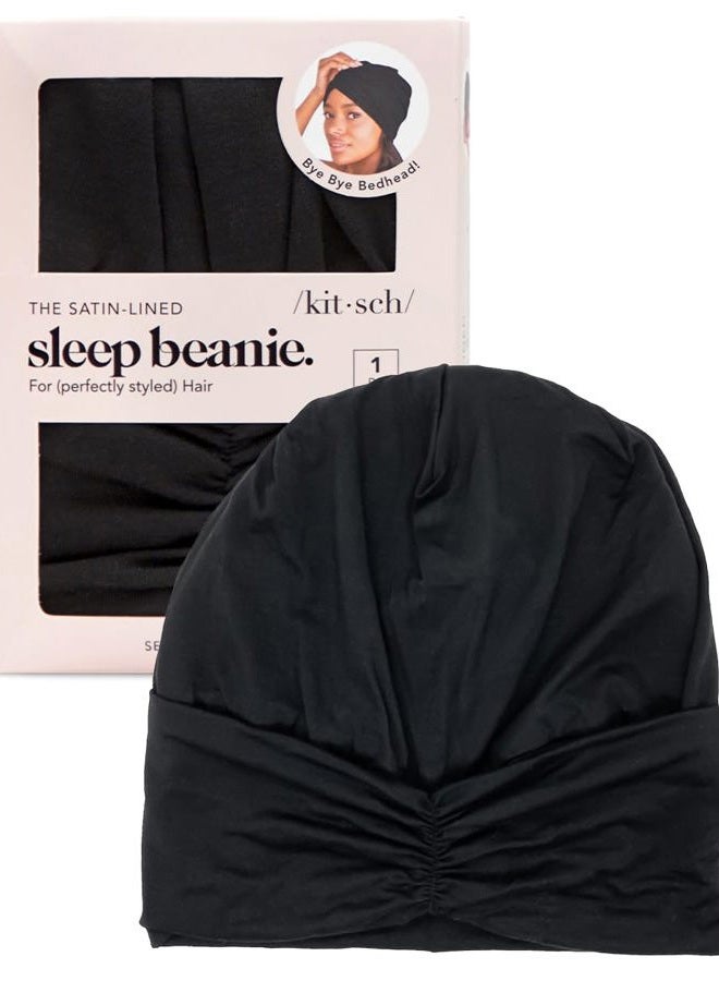 Kitsch Satin Lined Beanie - Softer Than Silk Bonnet for Sleeping Women, Breathable Hair Cover for Sleeping, Slouchy Beanie, Bonnets for Women, Hair Wrap, Reduce Breakage for Freez-Free Hairs - Black - Image 2