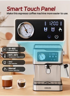 Cafelffe Espresso Coffee Machine With Milk Frother And Steamer 20Bar Pump Pressure Espresso Machine LCD Touch Screen Espresso Maker For Home Barista Or Office Latte Cappuccino Machine 1.5L  - Image 3