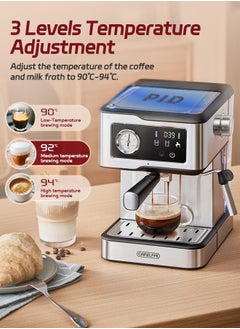 Cafelffe Espresso Coffee Machine With Milk Frother And Steamer 20Bar Pump Pressure Espresso Machine LCD Touch Screen Espresso Maker For Home Barista Or Office Latte Cappuccino Machine 1.5L  - Image 4