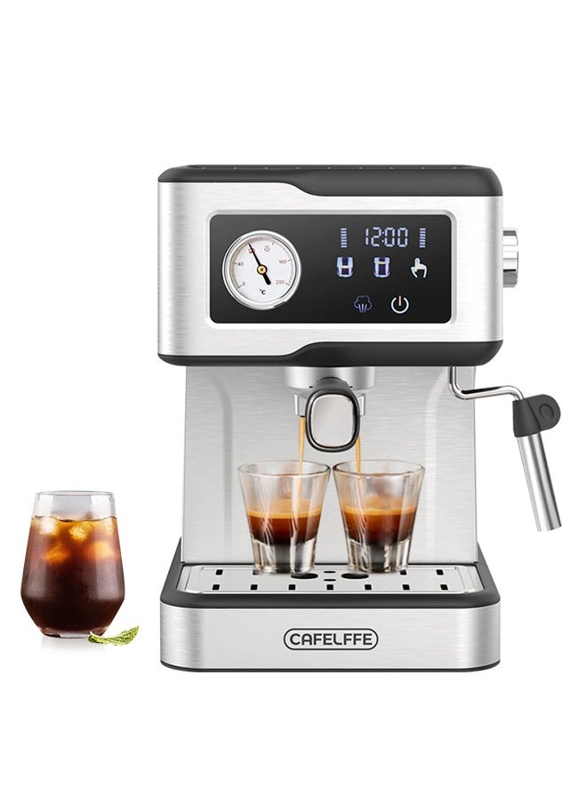 Cafelffe Espresso Coffee Machine With Milk Frother And Steamer 20Bar Pump Pressure Espresso Machine LCD Touch Screen Espresso Maker For Home Barista Or Office Latte Cappuccino Machine 1.5L 