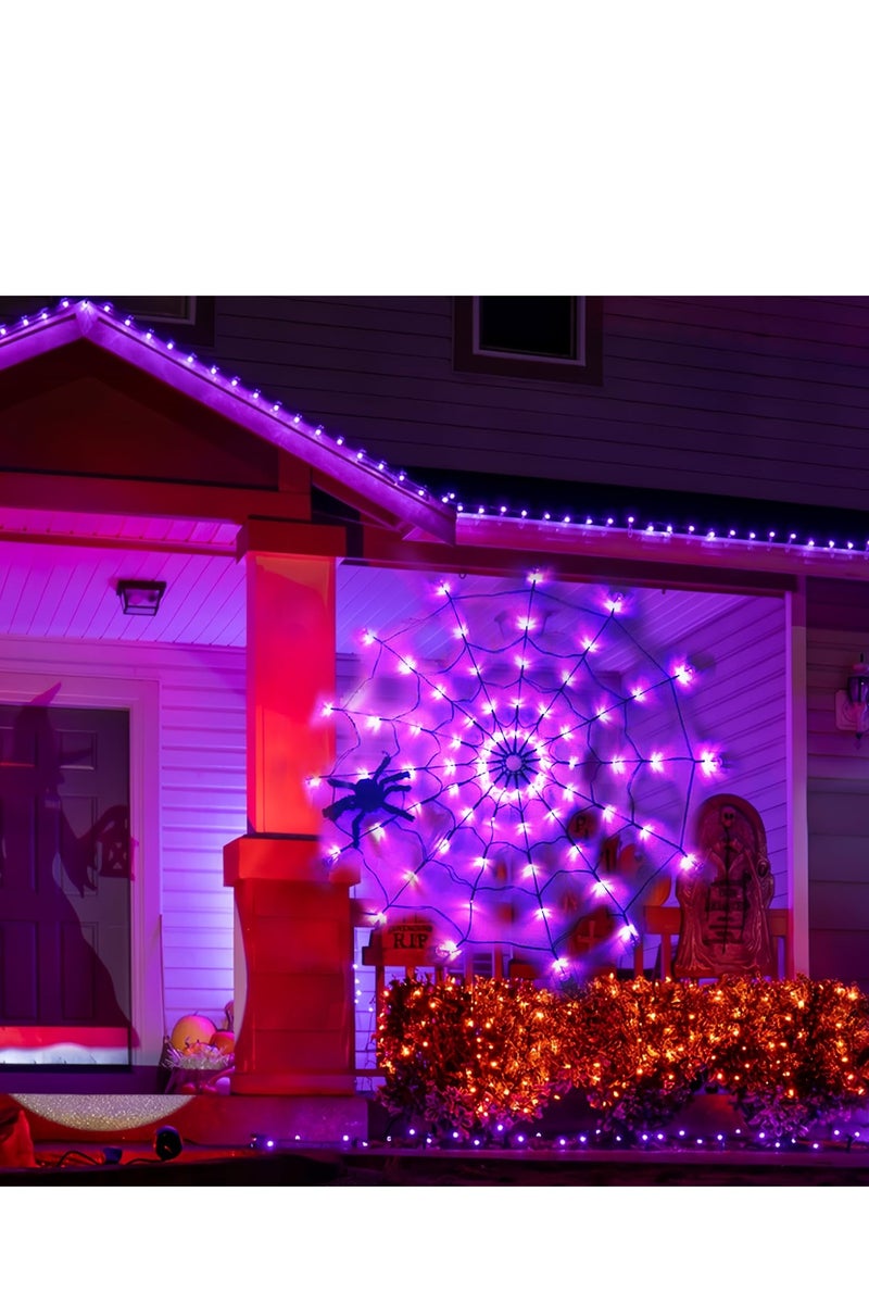 Chielor Halloween Decorations Spider Web Lights - 4FT Diameter 70 LEDs with Black Spider, Waterproof Net Lights, Remote Control, 8 Modes Cobweb Halloween Decorations for Garden Yard Home - Image 5