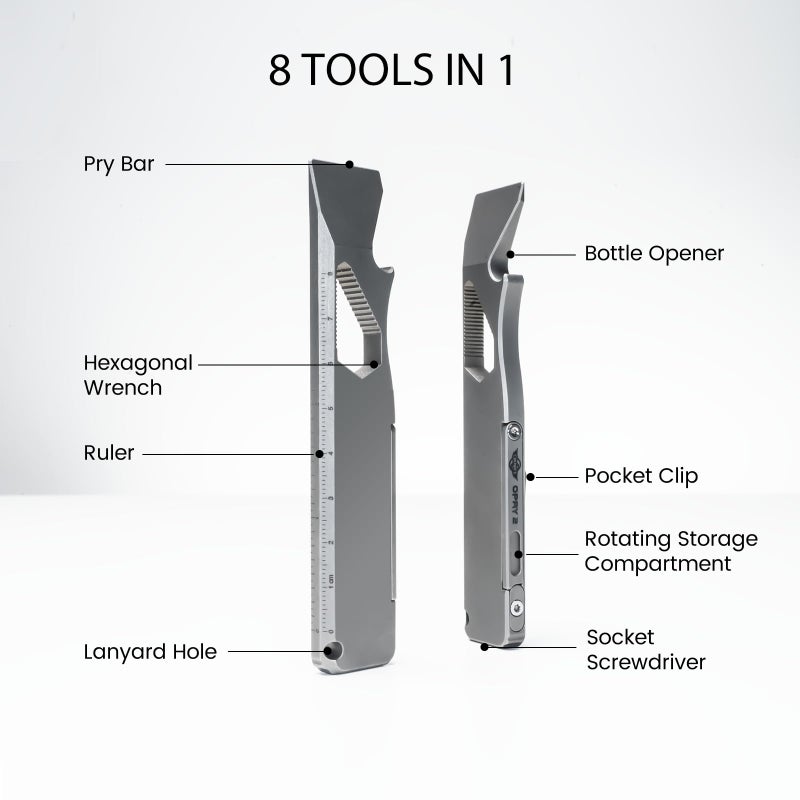OKNIFE Opry Multitool EDC Ti Pry Bar Set, Bottle Opener, Nail Puller with Hex Wrench, Screw and Pocket Clip - Image 2