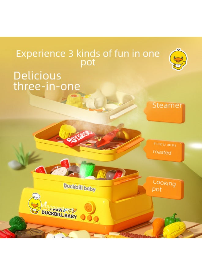 طقم أدوات المطبخ للأطفال، جهاز طهي الأرز بالبخار، ضوء الموسيقى، ألعاب محاكاة المنزل للطبخ - اللون: طباخ التعريفي + طباخ الأرز 【مجموعة من 56 قطعة】 1.76 كجم - Image 5