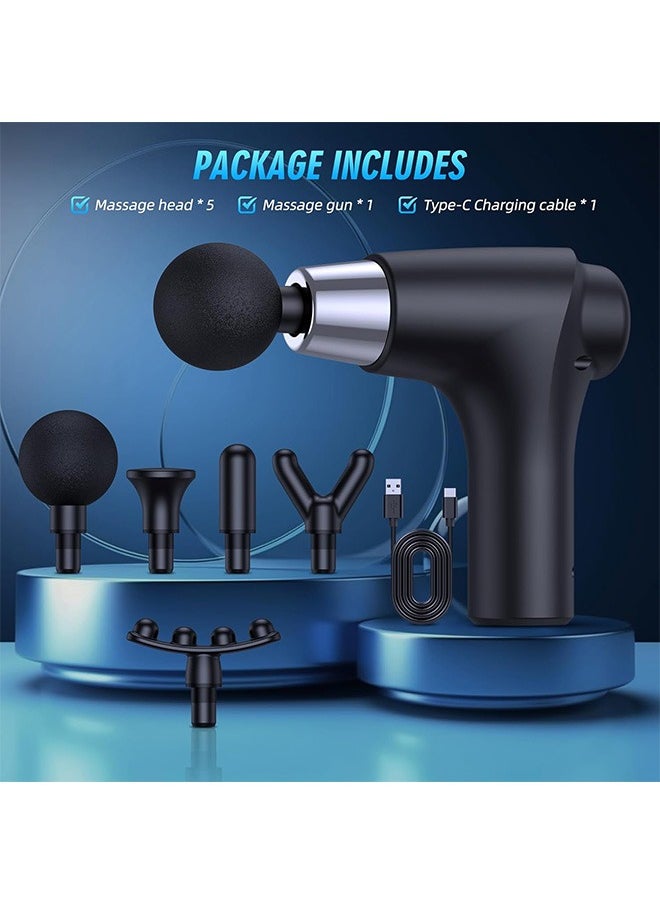 Deep Tissue Massage Gun, Mini Massage Gun with 5 Heads 6 Speed (Black)