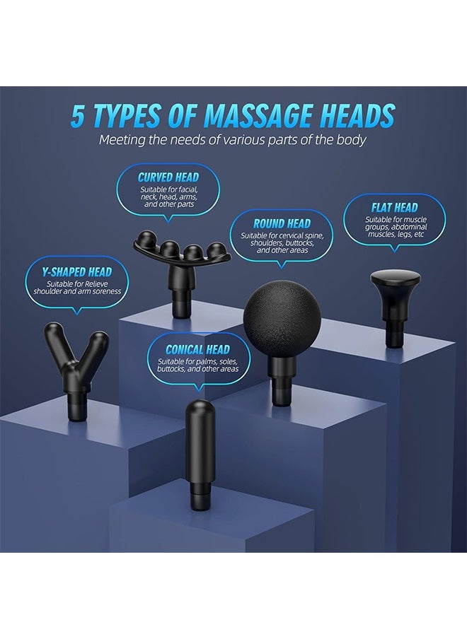 Deep Tissue Massage Gun, Mini Massage Gun with 5 Heads 6 Speed (Black)