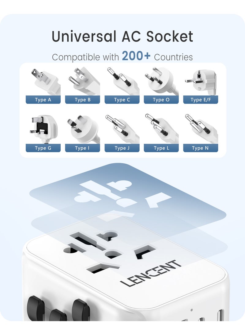 Lencent Universal Travel Adapter,International Charger with 2 USB Ports&3 USB-C PD Fast Charging Adaptor,All in One Worldwide Wall Charger for iPhone,Galaxy,Laptops,Type A/C/G/I (USA/UK/EU/AUS) - Image 3