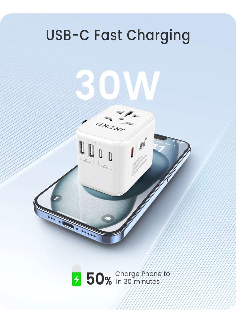 Lencent Universal Travel Adapter,International Charger with 2 USB Ports&3 USB-C PD Fast Charging Adaptor,All in One Worldwide Wall Charger for iPhone,Galaxy,Laptops,Type A/C/G/I (USA/UK/EU/AUS) - Image 4