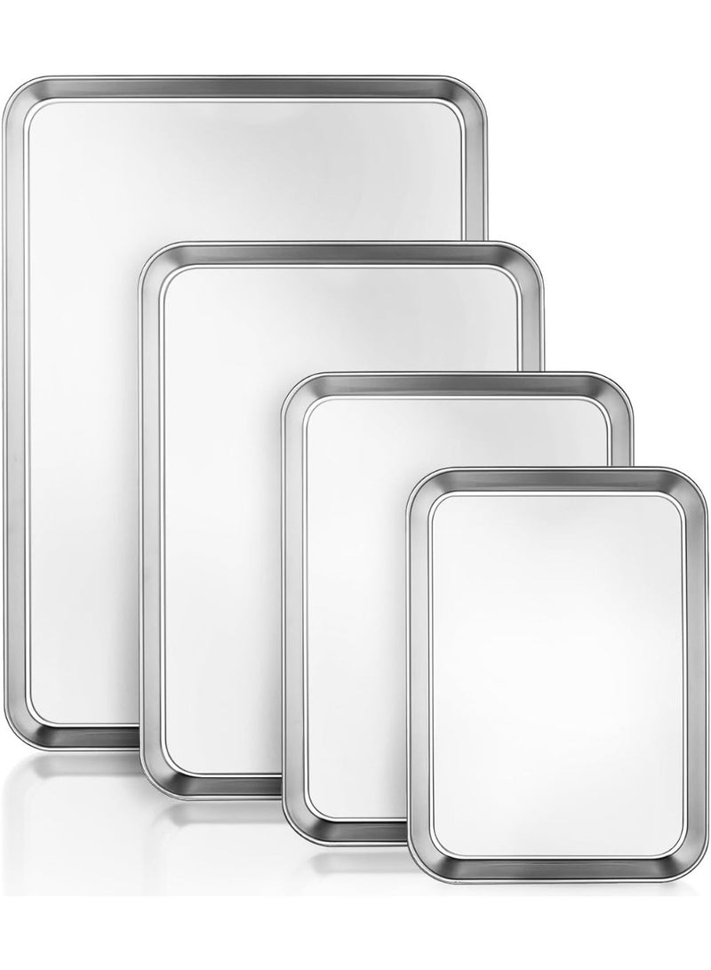 Bukela 4-Piece Stainless Steel Baking Tray Set, Featuring An Easy-To-Clean Rectangular Oven Tray For Baking And Cooking; Non-Toxic, Rust-Resistant And Dishwasher-Safe (Size L) - Image 1