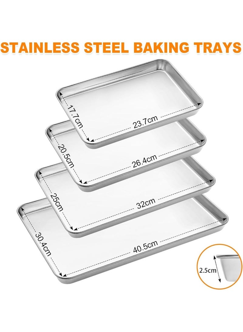 Bukela 4-Piece Stainless Steel Baking Tray Set, Featuring An Easy-To-Clean Rectangular Oven Tray For Baking And Cooking; Non-Toxic, Rust-Resistant And Dishwasher-Safe (Size L) - Image 2