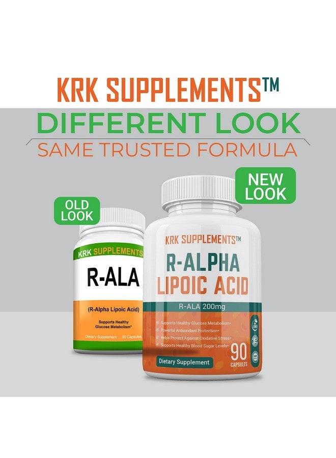 KRK SUPPLEMENTS 1 Pack R-ALA R-Alpha Lipoic Acid 200mg 90 Capsules - Image 2