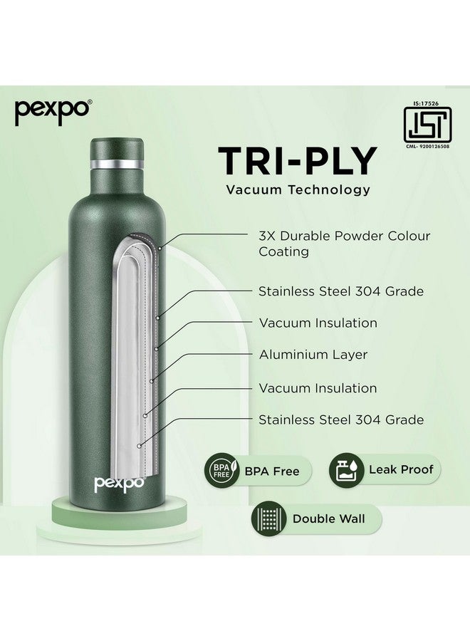 PEXPO Orio Pro 1000 Stainless Steel Hot and Cold Vacuum Insulated ISI Certified Flask, 980ml, Military Green | Slim Water Bottle | Double Wall | for Office, School, Home, Hiking, Gym | RCB Edition - Image 3