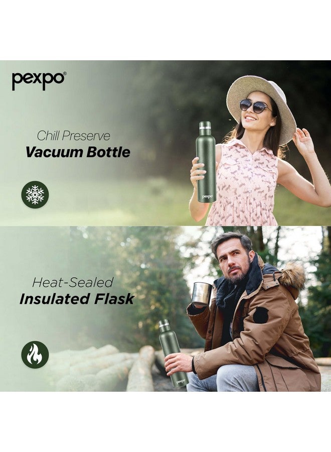 PEXPO Orio Pro 1000 Stainless Steel Hot and Cold Vacuum Insulated ISI Certified Flask, 980ml, Military Green | Slim Water Bottle | Double Wall | for Office, School, Home, Hiking, Gym | RCB Edition - Image 4