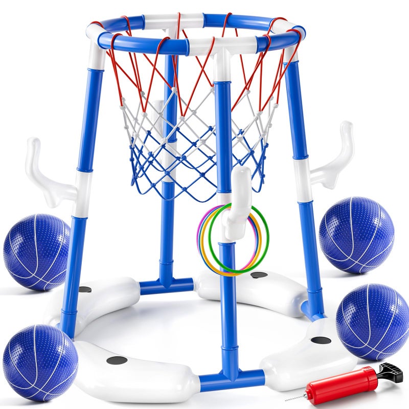 JUKUDAHU Swimming Pool Basketball Hoop Toy for Kids 2 3 4 5 6 Years Old Floating Pool Basketball Game Toys with 4 Balls AirPump Outdoor Play Poolside Summer Water for Boys Girls Age 4812Blue - Image 3