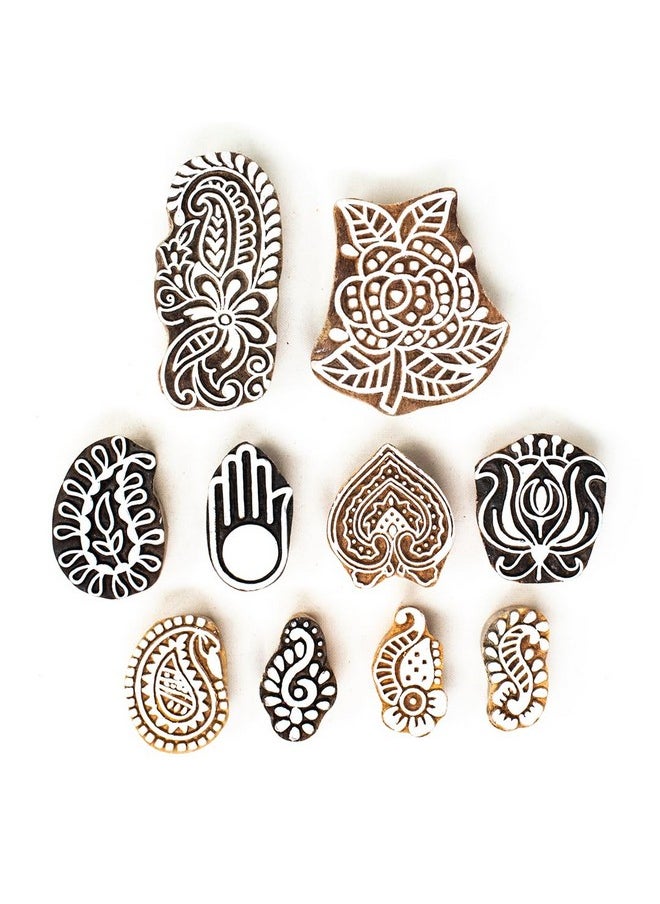 Hashcart Hashcart Wooden Stamp Block, Printing Stamp Design Set | Block For Printing Saree Border | Dresses, Craft Card Making, Scrapbook, Clay Pottery | Set of 10  - Image 2