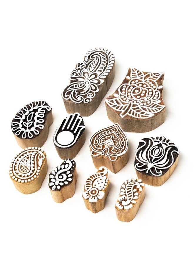 Hashcart Hashcart Wooden Stamp Block, Printing Stamp Design Set | Block For Printing Saree Border | Dresses, Craft Card Making, Scrapbook, Clay Pottery | Set of 10  - Image 1