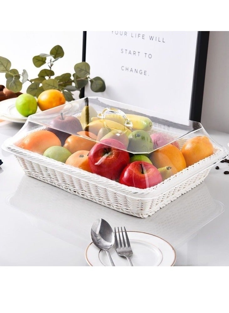 سلة خبز مستطيلة من الأكريليكس مع غطاء - تصميم مضفر يدويًا للفواكه والخضروات والوجبات الخفيفة والمكسرات المجففة - Image 2