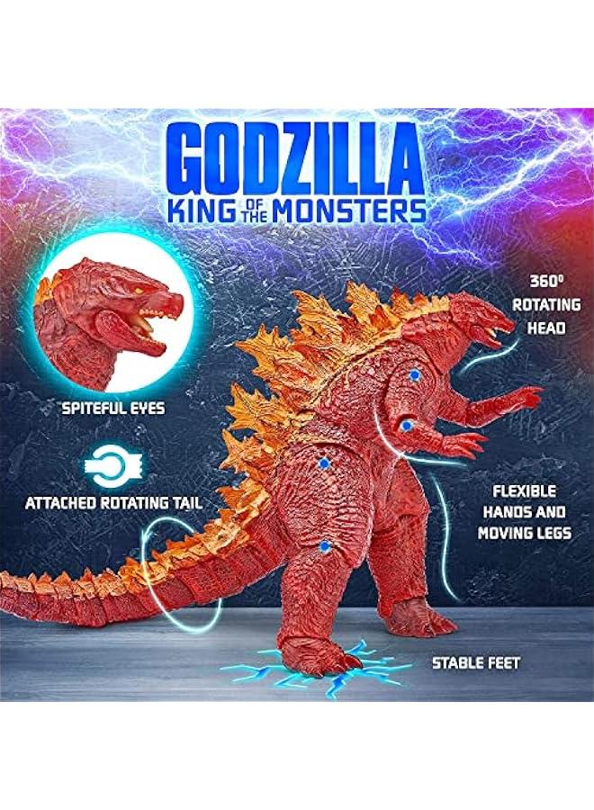 مجسم ملك الوحوش - سلسلة الوحوش جودزيلا من فيلم Burning Movie Action بحجم 12 بوصة من الرأس إلى الذيل، لعبة قابلة للتجميع، باللون الأحمر، 9.65 × 6.46 × 3.98 بوصة - Image 3