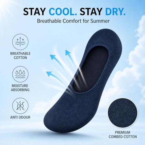 XJARVIS Men No Show Loafer Socks (Pack of 5) | Invisible Low Cut Cotton Socks with Anti Slip Heel Grip | Breathable, Sweat Absorbent & Anti Odour Summer Socks for Sneakers & Shoes, Skin - Image 3