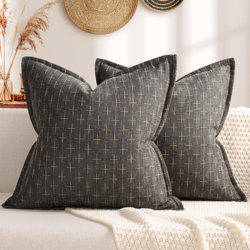 ZWJD Pillow Covers 20x20 Set of 2 Soft Polyester Textured Pillow Covers with Stylish Flange Edge Cozy Farmhouse Throw Pillows for Couch Bed Sofa Living Room - Image 1