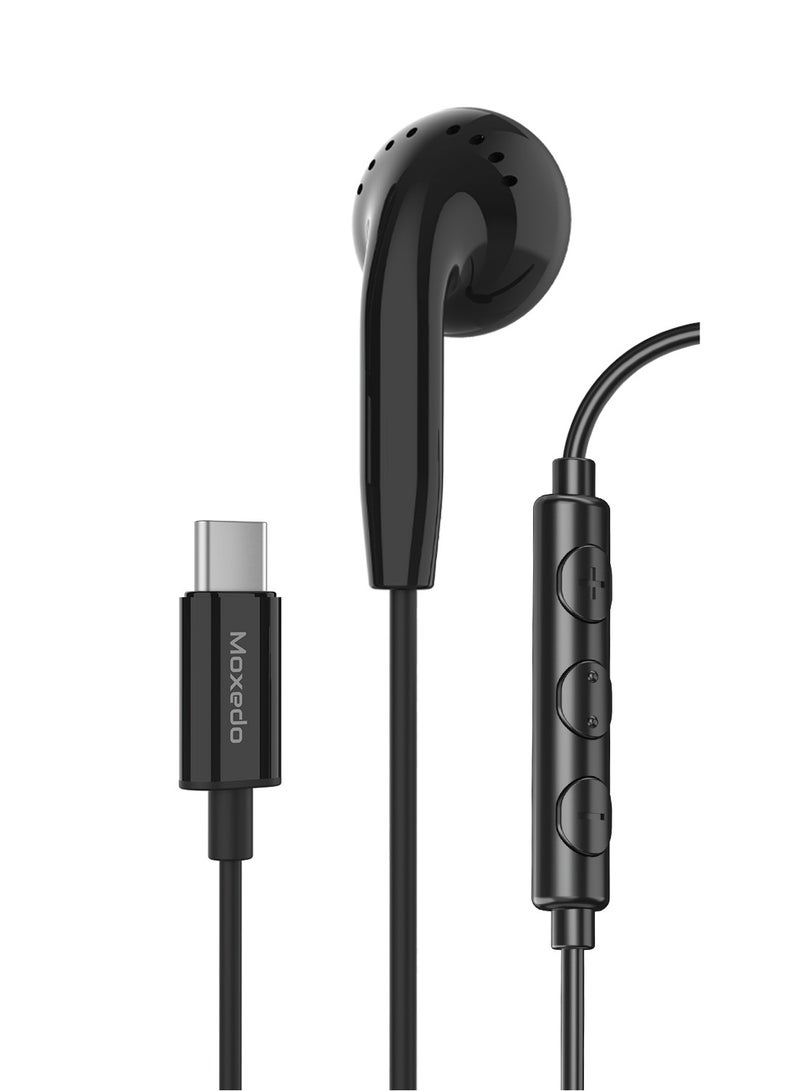 Moxedo Moxedo Mono Earphone Type-C Connector Earphone with In-Line Microphone for iPhone 16/15, Samsung Galaxy s24 Ultra/S21 Ultra/ S20 FE, Note 20/10, iPad Pro 2018/Mac Book (Black)  - Image 1