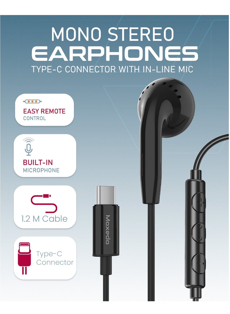 Moxedo Moxedo Mono Earphone Type-C Connector Earphone with In-Line Microphone for iPhone 16/15, Samsung Galaxy s24 Ultra/S21 Ultra/ S20 FE, Note 20/10, iPad Pro 2018/Mac Book (Black)  - Image 5