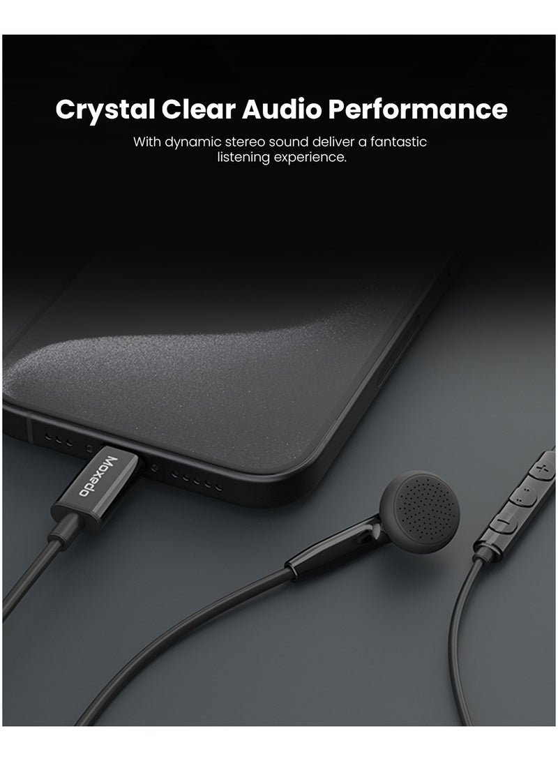 Moxedo Moxedo Mono Earphone Type-C Connector Earphone with In-Line Microphone for iPhone 16/15, Samsung Galaxy s24 Ultra/S21 Ultra/ S20 FE, Note 20/10, iPad Pro 2018/Mac Book (Black)  - Image 2