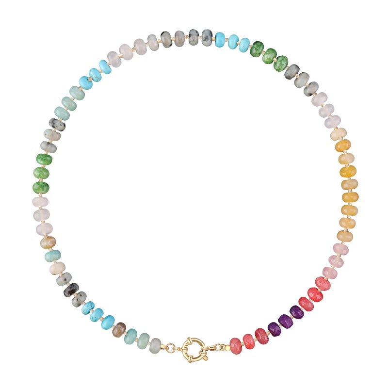 LALAPPLE Colorful Beaded Gemstone Necklace for Women, Boho Rainbow Bead Choker with Natural Stone Crystal Beads, Handmade Summer Beach Necklace Jewelry - Image 1