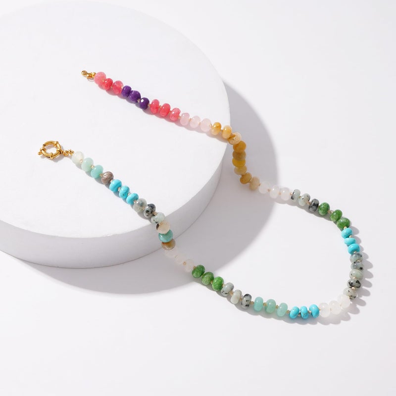 LALAPPLE Colorful Beaded Gemstone Necklace for Women, Boho Rainbow Bead Choker with Natural Stone Crystal Beads, Handmade Summer Beach Necklace Jewelry - Image 4