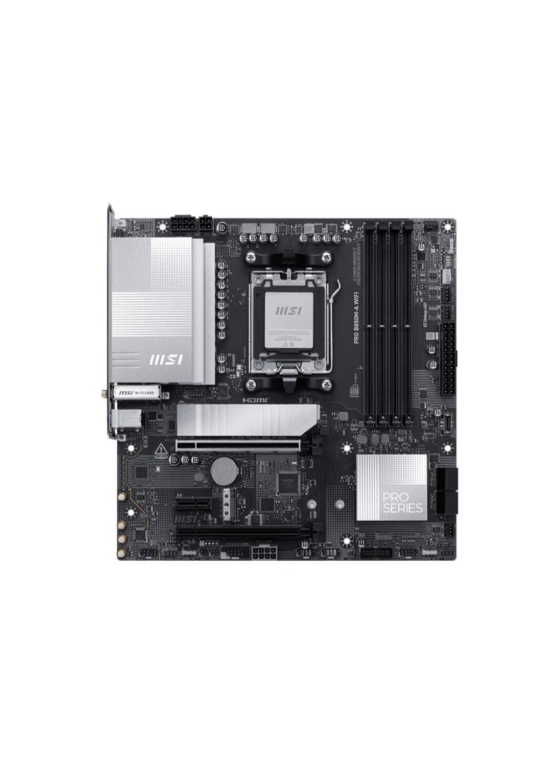 إم اس أي لوحة أم PRO B850M-A WiFi mATX، مقبس AM5، B850، 4x DDR5 UDIMM حتى 256GB، PCIe 5.0 x16، مزدوج M.2 Gen5/Gen4، Wi-Fi 7 + BT 5.4، 5G LAN، HDMI 2.1، DisplayPort 1.4 | 911-7E66-002 - Image 2