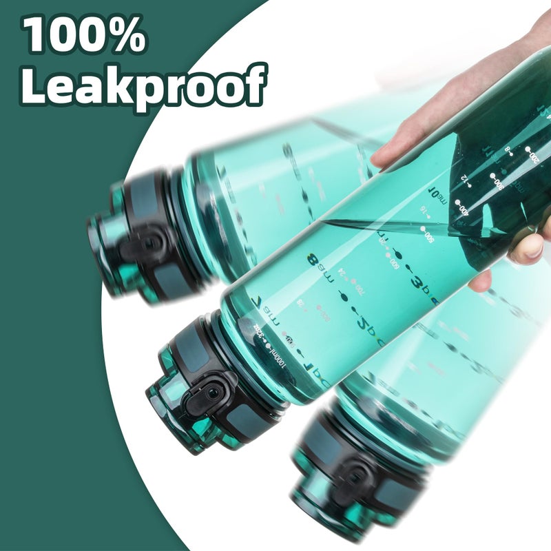 OLDLEY 32 oz Water Bottle, Motivational Water Bottle with Time Marker, Sports Water Bottle With Strap, Leakproof & BPA Free Large Water Bottles for School, Gym, Travel, Tritan, Transparent Dark Green - Image 4