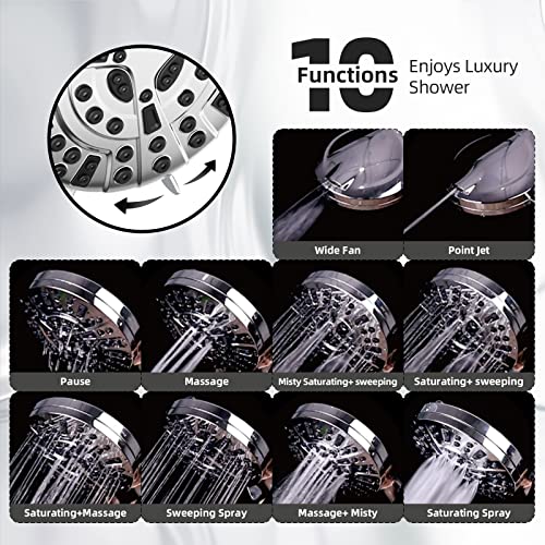 BESAQUO Shower Head,10 Functions High Pressure shower head with handheld, Built-in Pause Mode & 2 Power Wash, Non-Clogging Nozzles High Flow Hand Held Shower Head, Leakproof 6.5ft Hose&Metal Bracket - Image 4